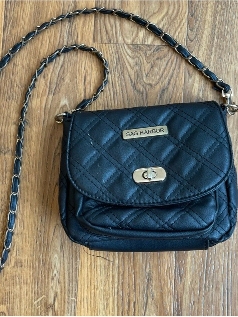 Sag Harbor Black Quilted Crossbody with Gold Accents